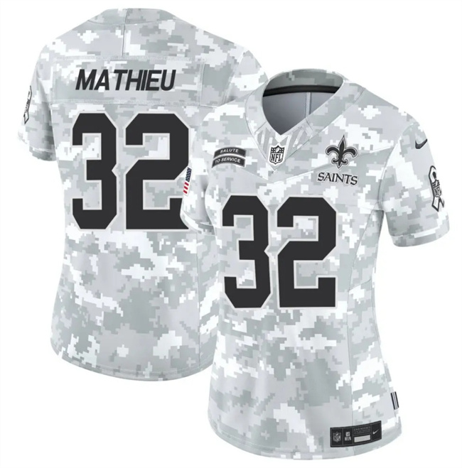 Personalized Women’s New Orleans Saints #32 Tyrann Mathieu 2024 F.U.S.E Arctic Camo Salute To Service Limited Stitched Football Jersey(Run Small)