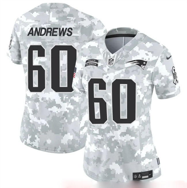Personalized Women’s New England Patriots #60 David Andrews 2024 F.U.S.E Arctic Camo Salute To Service Limited Stitched Jersey(Run Small)