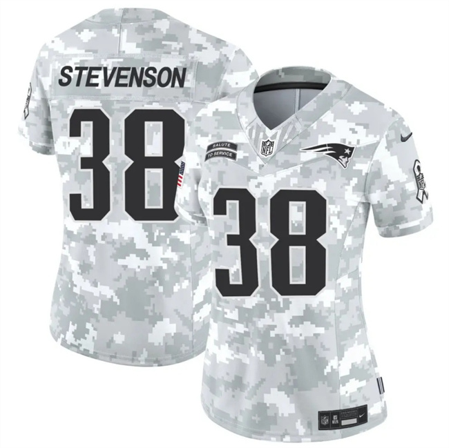Personalized Women’s New England Patriots #38 Rhamondre Stevenson 2024 F.U.S.E Arctic Camo Salute To Service Limited Stitched Jersey(Run Small)