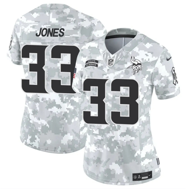 Personalized Women’s Minnesota Vikings #33 Aaron Jones 2024 F.U.S.E Arctic Camo Salute To Service Limited Stitched Jersey(Run Small)