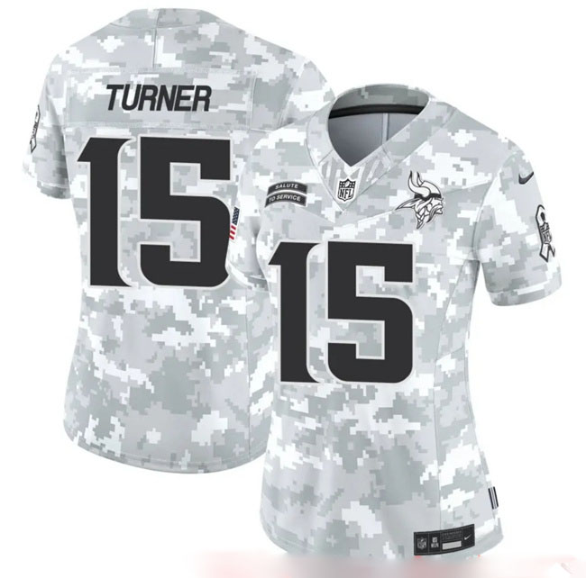 Personalized Women’s Minnesota Vikings #15 Dallas Turner 2024 F.U.S.E Arctic Camo Salute To Service Limited Stitched Jersey(Run Small)