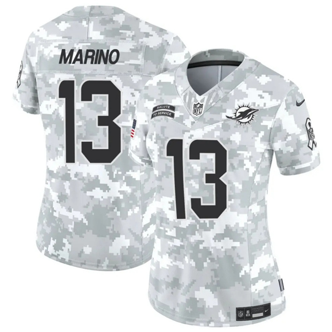 Personalized Women’s Miami Dolphins #13 Dan Marino 2024 F.U.S.E Arctic Camo Salute To Service Limited Stitched Football Jersey(Run Small)