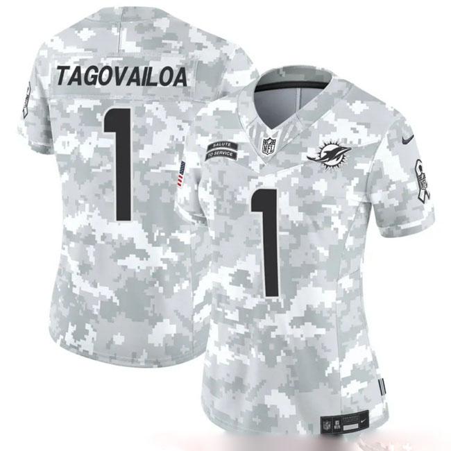 Personalized Women’s Miami Dolphins #1 Tua Tagovailoa 2024 F.U.S.E Arctic Camo Salute To Service Limited Stitched Football Jersey(Run Small)