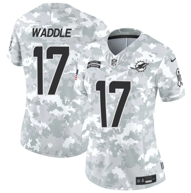 Personalized Women’s Miami Dolphins #17 Jaylen Waddle 2024 F.U.S.E Arctic Camo Salute To Service Limited Stitched Football Jersey(Run Small)