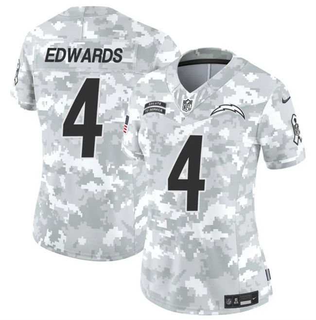 Personalized Women’s Los Angeles Chargers #4 Gus Edwards 2024 F.U.S.E Arctic Camo Salute To Service Limited Stitched Football Jersey(Run Small)