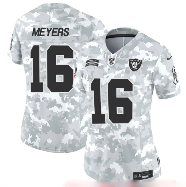 Personalized Women’s Las Vegas Raiders #16 Jakobi Meyers 2024 F.U.S.E Arctic Camo Salute To Service Limited Stitched Jersey(Run Small)