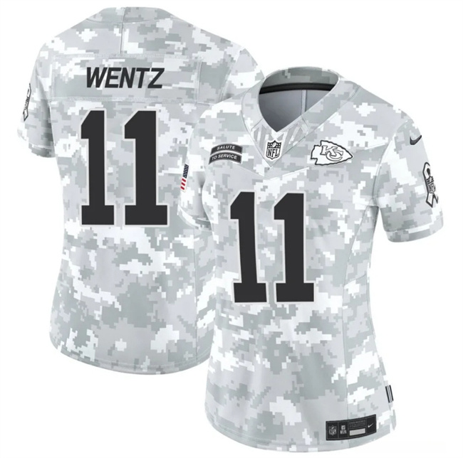 Personalized Women’s Kansas City Chiefs #11 Carson Wentz 2024 F.U.S.E Arctic Camo Salute To Service Limited Stitched Football Jersey(Run Small)