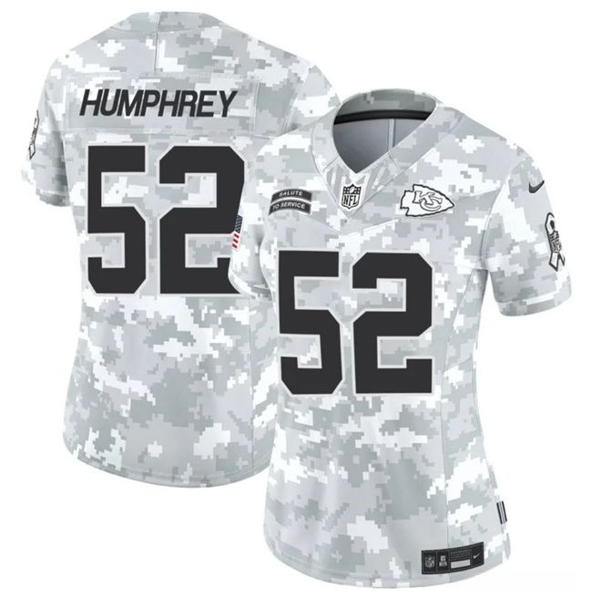 Personalized Women’s Kansas City Chiefs #52 Creed Humphrey 2024 F.U.S.E Arctic Camo Salute To Service Limited Stitched Football Jersey(Run Small)