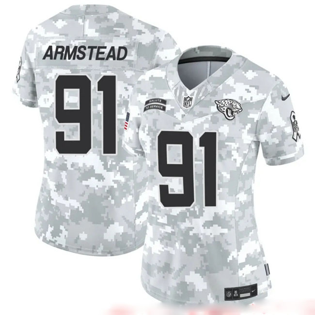 Personalized Women’s Jacksonville Jaguars #91 Arik Armstead 2024 F.U.S.E Arctic Camo Salute To Service Limited Stitched Football Jersey(Run Small)