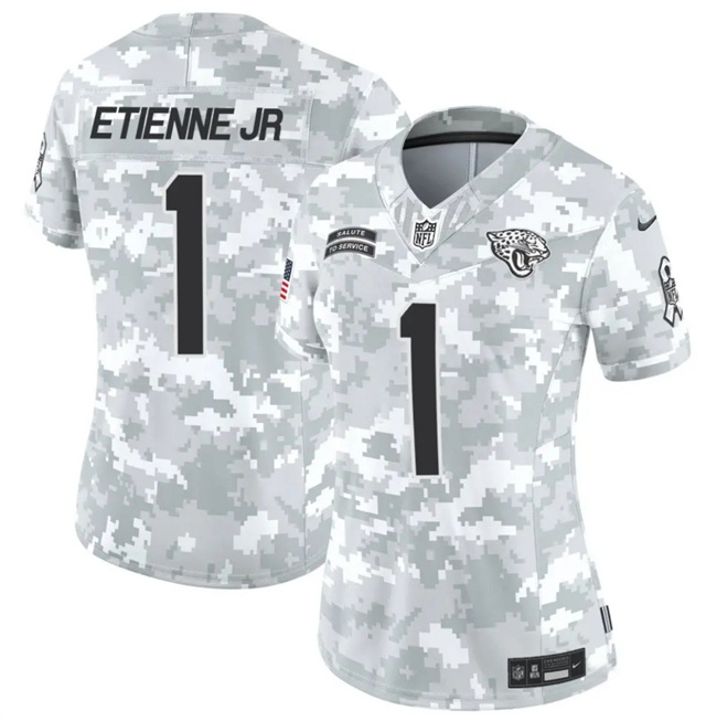 Personalized Women’s Jacksonville Jaguars #1 Travis Etienne Jr. 2024 F.U.S.E Arctic Camo Salute To Service Limited Stitched Football Jersey(Run Small)