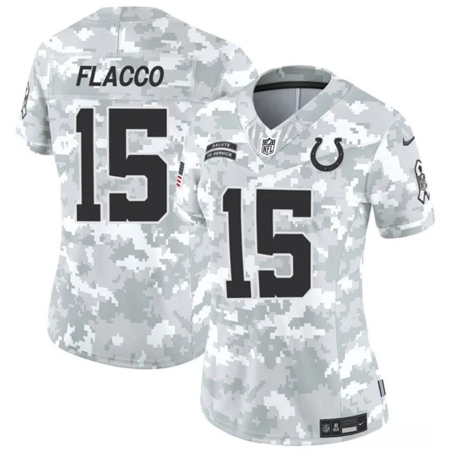Personalized Women’s Indianapolis Colts #15 Joe Flacco 2024 F.U.S.E Arctic Camo Salute To Service Limited Stitched Jersey(Run Small)
