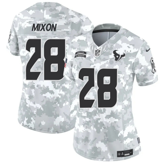 Personalized Women’s Houston Texans #28 Joe Mixon 2024 F.U.S.E Arctic Camo Salute To Service Limited Stitched Football Jersey(Run Small)