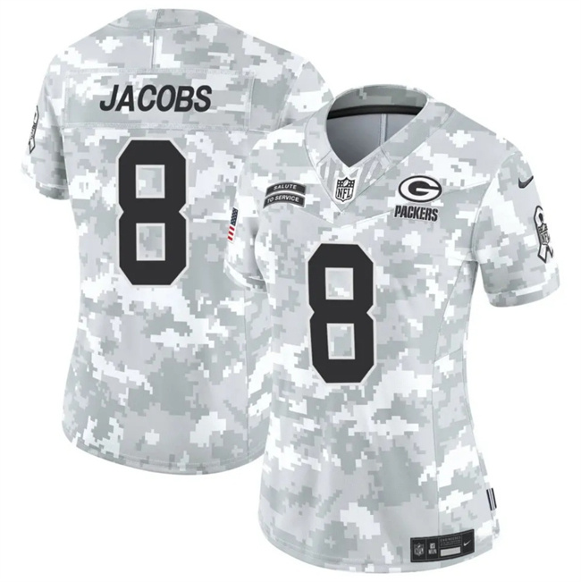 Personalized Women’s Green Bay Packers #8 Josh Jacobs 2024 F.U.S.E Arctic Camo Salute To Service Limited Stitched Football Jersey(Run Small)