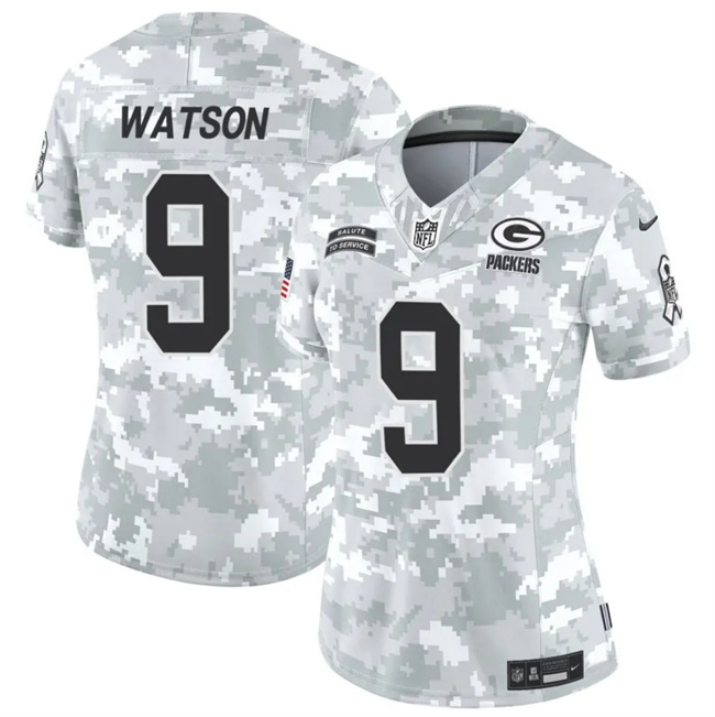 Personalized Women’s Green Bay Packers #9 Christian Watson 2024 F.U.S.E Arctic Camo Salute To Service Limited Stitched Football Jersey(Run Small)