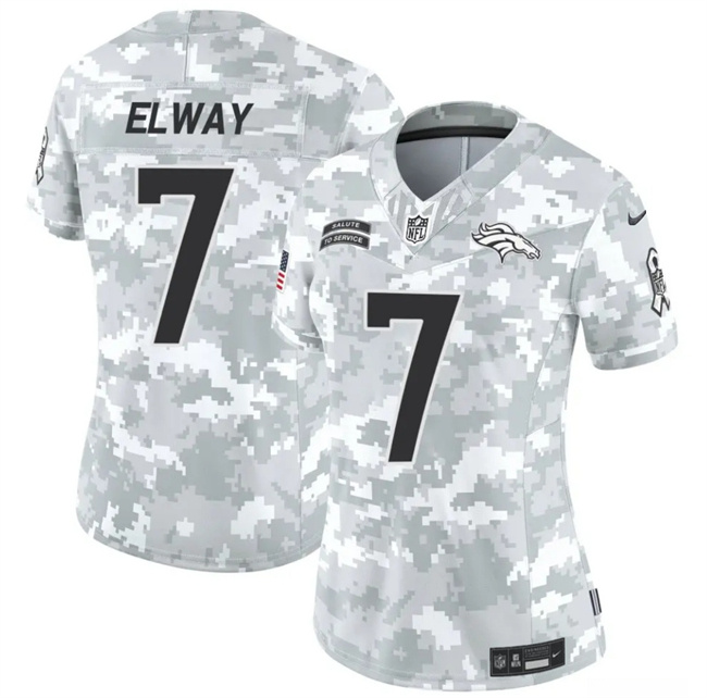 Personalized Women’s Denver Broncos #7 John Elway 2024 F.U.S.E Arctic Camo Salute To Service Limited Stitched Jersey(Run Small)
