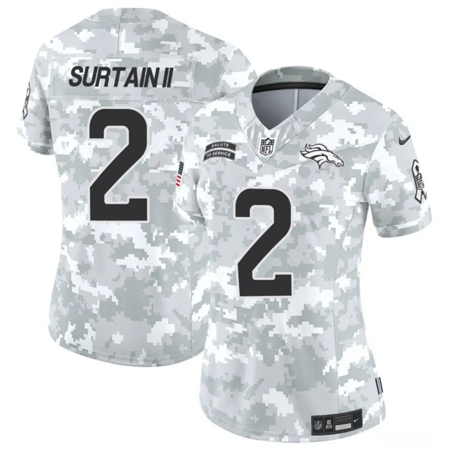 Personalized Women’s Denver Broncos #2 Patrick Surtain II 2024 F.U.S.E Arctic Camo Salute To Service Limited Stitched Jersey(Run Small)