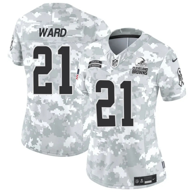 Personalized Women’s Cleveland Browns #21 Denzel Ward 2024 F.U.S.E Arctic Camo Salute To Service Limited Stitched Jersey(Run Small)