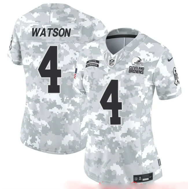 Personalized Women’s Cleveland Browns #4 Deshaun Watson 2024 F.U.S.E Arctic Camo Salute To Service Limited Stitched Jersey(Run Small)