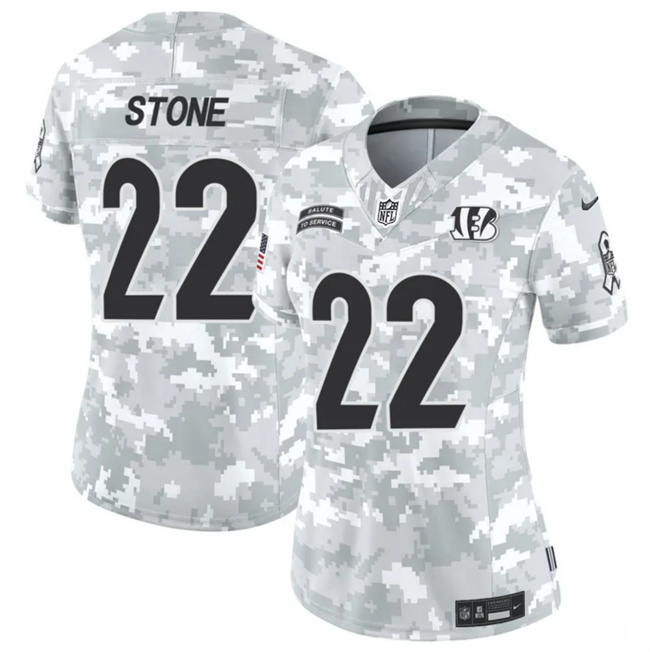 Personalized Women’s Cincinnati Bengals #22 Geno Stone 2024 F.U.S.E Arctic Camo Salute To Service Limited Stitched Football Jersey(Run Small)