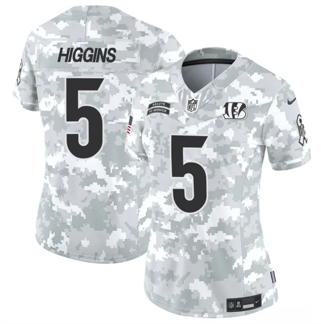 Personalized Women’s Cincinnati Bengals #5 Tee Higgins 2024 F.U.S.E Arctic Camo Salute To Service Limited Stitched Football Jersey(Run Small)