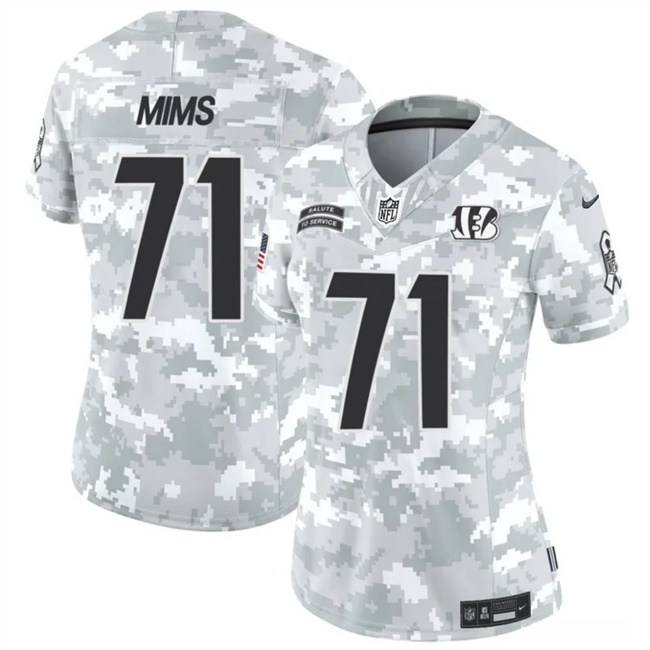 Personalized Women’s Cincinnati Bengals #71 Amarius Mims 2024 F.U.S.E Arctic Camo Salute To Service Limited Stitched Football Jersey(Run Small)