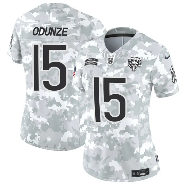 Personalized Women’s Chicago Bears #15 Rome Odunze 2024 F.U.S.E Arctic Camo Salute To Service Limited Stitched Football Jersey(Run Small)