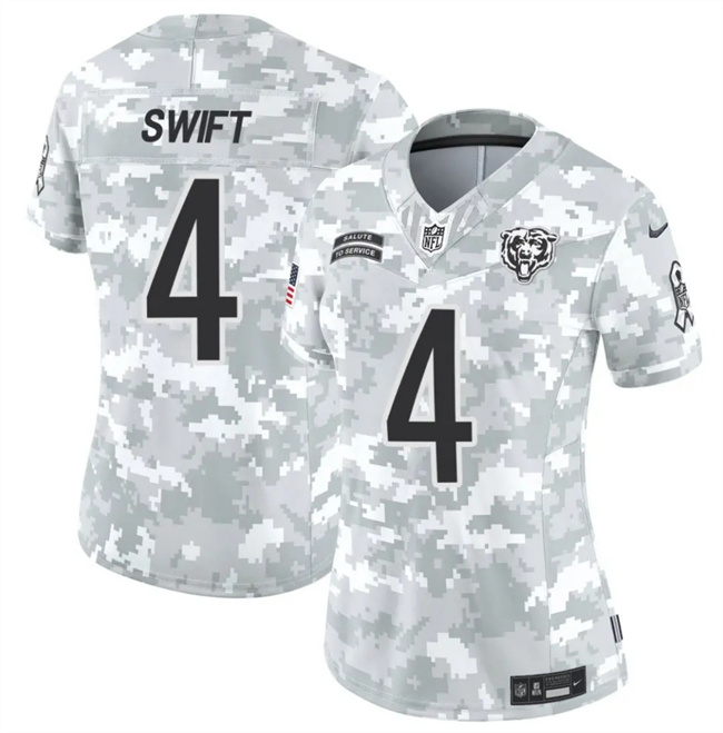 Personalized Women’s Chicago Bears #4 D’Andre Swift 2024 F.U.S.E Arctic Camo Salute To Service Limited Stitched Football Jersey(Run Small)