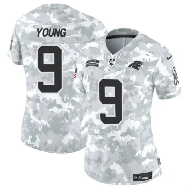 Personalized Women’s Carolina Panthers #9 Bryce Young 2024 F.U.S.E Arctic Camo Salute To Service Limited Stitched Football Jersey(Run Small)