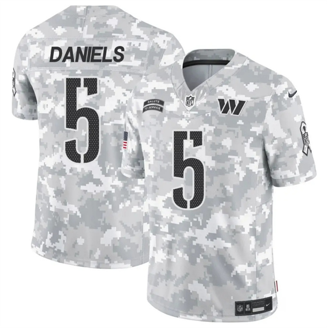 Personalized Men’s Washington Commanders #5 Jayden Daniels 2024 F.U.S.E Arctic Camo Salute To Service Limited Stitched Football Jersey