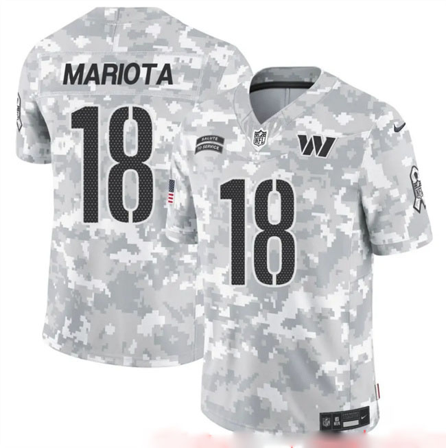 Personalized Men’s Washington Commanders #18 Marcus Mariota 2024 F.U.S.E Arctic Camo Salute To Service Limited Stitched Football Jersey