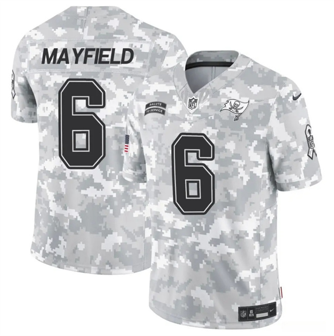 Personalized Men’s Tampa Bay Buccaneers #6 Baker Mayfield 2024 F.U.S.E Arctic Camo Salute To Service Limited Stitched Football Jersey