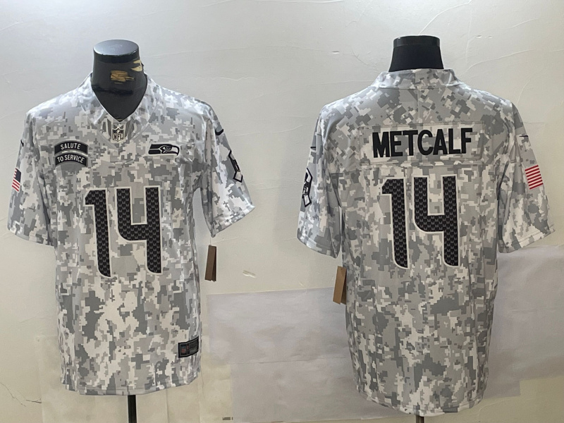 Personalized Men’s Seattle Seahawks #14 DK Metcalf 2024 F.U.S.E Arctic Camo Salute To Service Limited Stitched Football Jersey