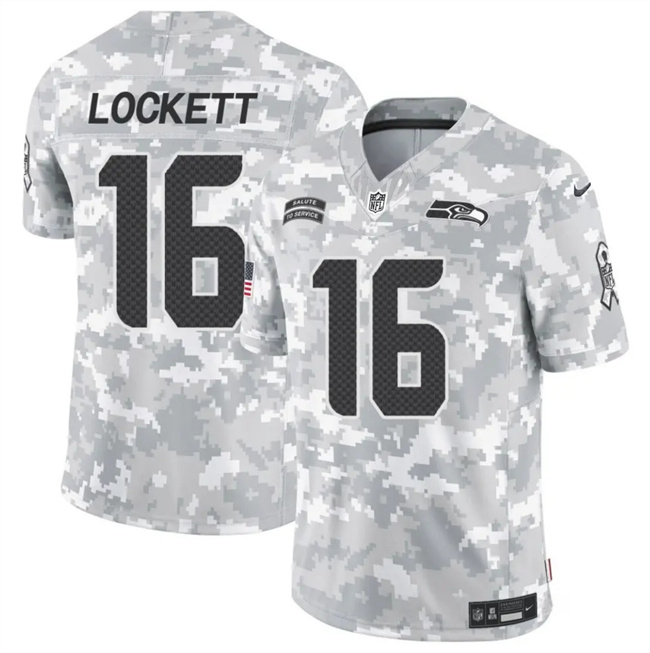 Personalized Men’s Seattle Seahawks #16 Tyler Lockett 2024 F.U.S.E Arctic Camo Salute To Service Limited Stitched Football Jersey