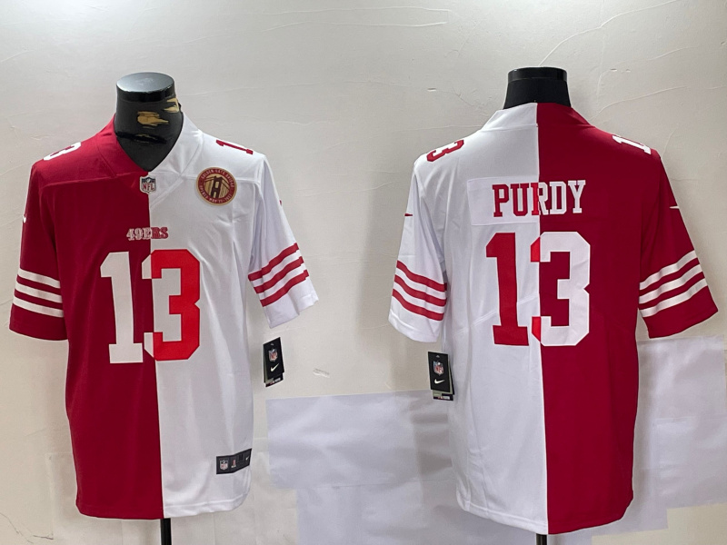 Personalized Men’s San Francisco 49ers #13 Brock Purdy Red & White Split Limited Stitched Jerseys