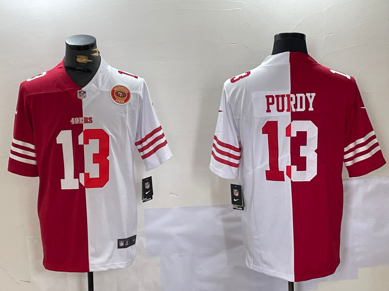 Personalized Men’s San Francisco 49ers #13 Brock Purdy Red & White Split Limited Stitched Jerseys