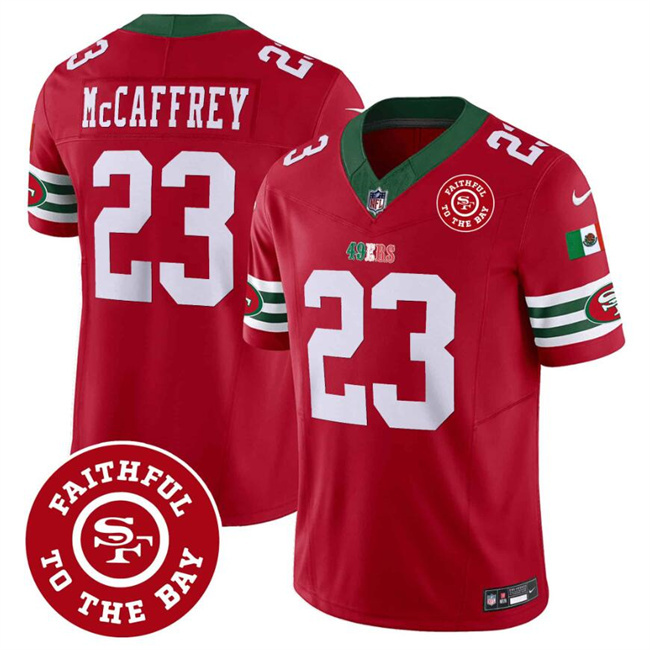 Personalized Men’s San Francisco 49ers #23 Christian McCaffrey Red F.U.S.E. Mexico Faithful To The Bay Patch Limited Stitched Football Jersey