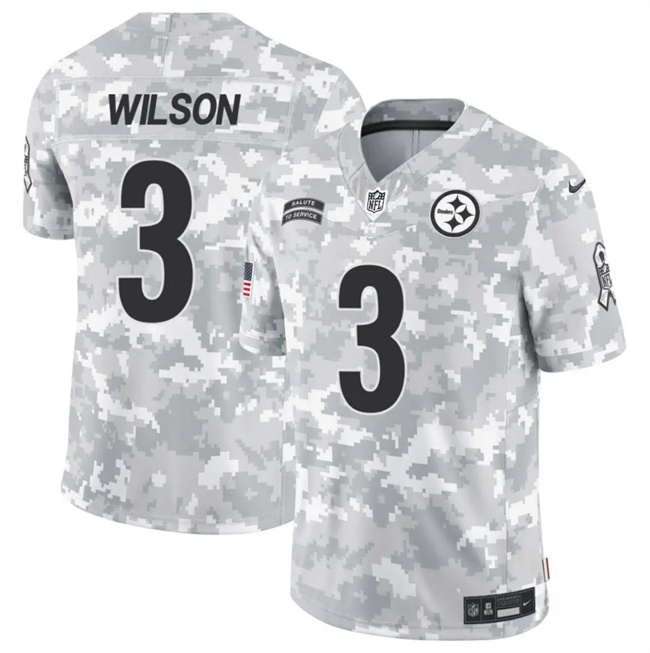 Personalized Men’s Pittsburgh Steelers #3 Russell Wilson 2024 F.U.S.E Arctic Camo Salute To Service Limited Stitched Football Jersey