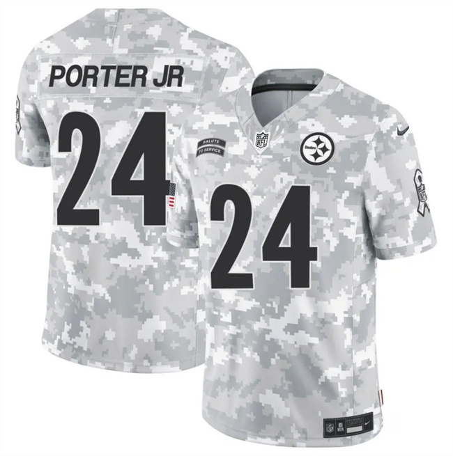 Personalized Men’s Pittsburgh Steelers #24 Joey Porter Jr. 2024 F.U.S.E Arctic Camo Salute To Service Limited Stitched Football Jersey