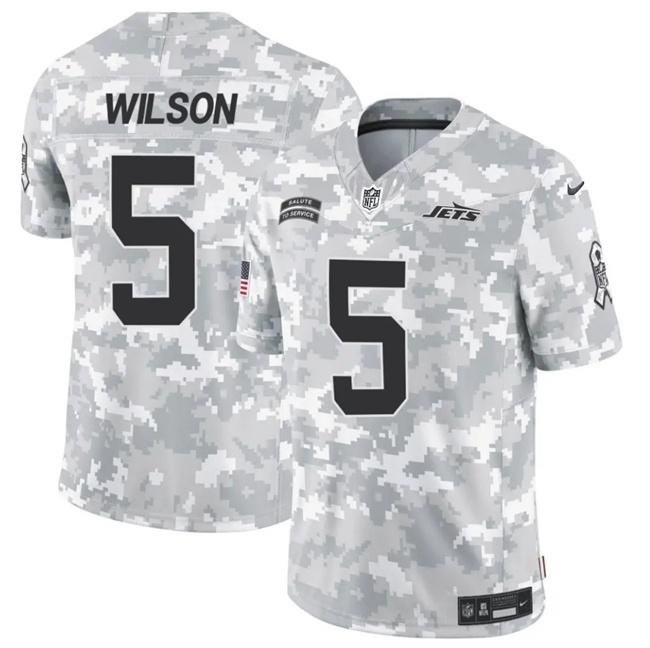 Personalized Men’s New York Jets #5 Garrett Wilson 2024 F.U.S.E Arctic Camo Salute To Service Limited Stitched Football Jersey