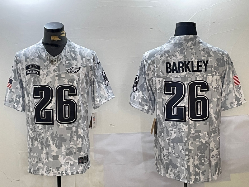 Personalized Men’s Philadelphia Eagles #26 Saquon Barkley 2024 F.U.S.E Arctic Camo Salute To Service Limited Stitched Football Jersey