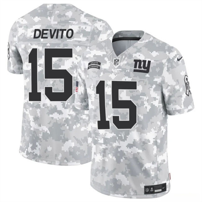 Personalized Men’s New York Giants #15 Tommy DeVito 2024 F.U.S.E Arctic Camo Salute To Service Limited Stitched Football Jersey