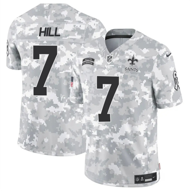 Personalized Men’s New Orleans Saints #7 Taysom Hill 2024 F.U.S.E Arctic Camo Salute To Service Limited Stitched Football Jersey
