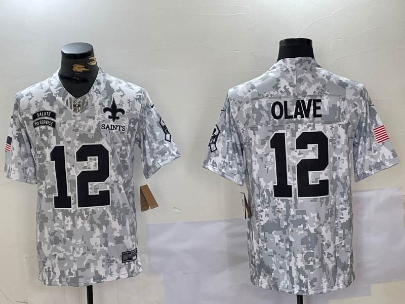 Personalized Men’s New Orleans Saints #12 Chris Olave 2024 F.U.S.E Arctic Camo Salute To Service Limited Stitched Football Jersey
