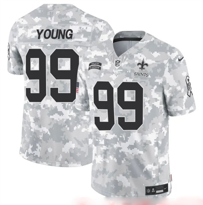 Personalized Men’s New Orleans Saints #99 Chase Young 2024 F.U.S.E Arctic Camo Salute To Service Limited Stitched Football Jersey
