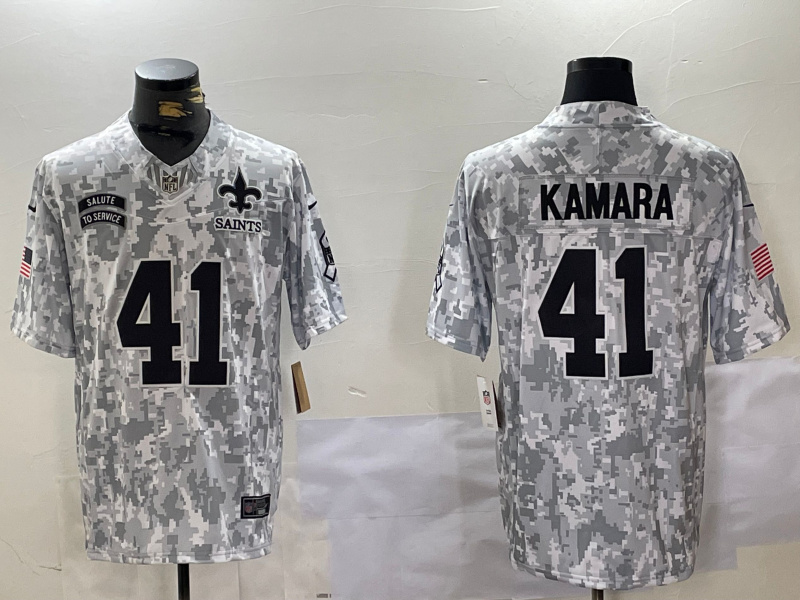 Personalized men’s new orleans saints #41 alvin kamara 2024 f.u.s.e arctic camo salute to service limited stitched football jersey