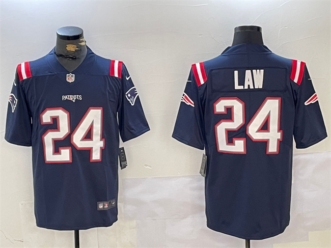 Personalized Men’s New England Patriots #24 Ty Law Navy Limited Stitched Football Jersey