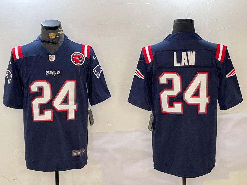 Personalized Men’s New England Patriots #24 Ty Law Navy Limited Stitched Football Jerseys