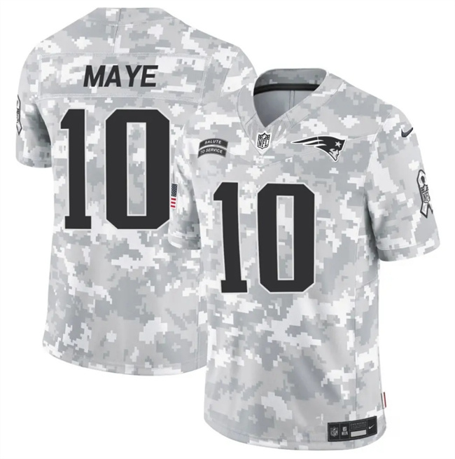 Personalized Men’s New England Patriots #10 Drake Maye 2024 F.U.S.E Arctic Camo Salute To Service Limited Stitched Jersey