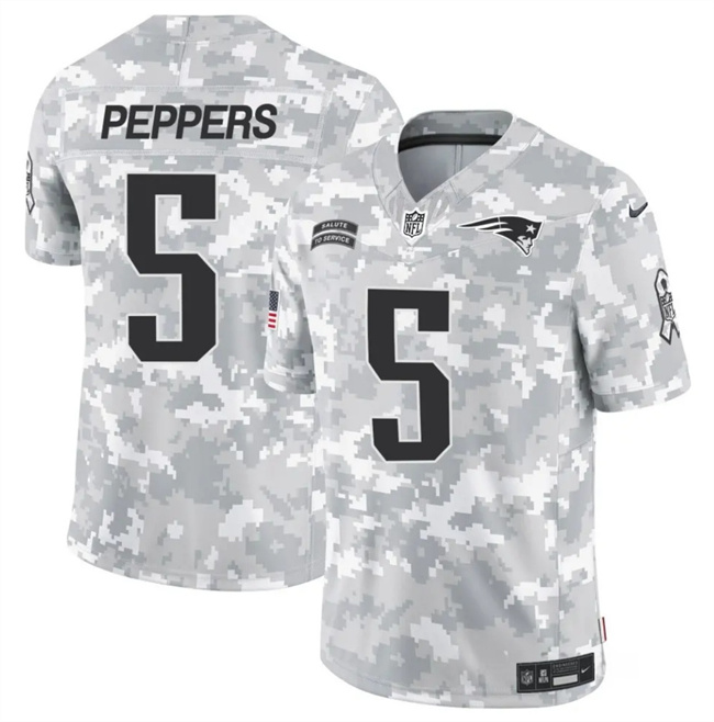 Personalized Men’s New England Patriots #5 Jabrill Peppers 2024 F.U.S.E Arctic Camo Salute To Service Limited Stitched Jersey