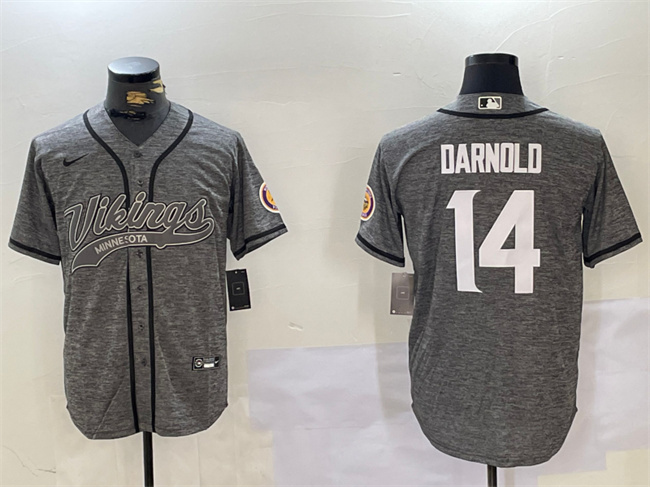 Personalized Men’s Minnesota Vikings #14 Sam Darnold Grey Cool Base Stitched Baseball Jersey